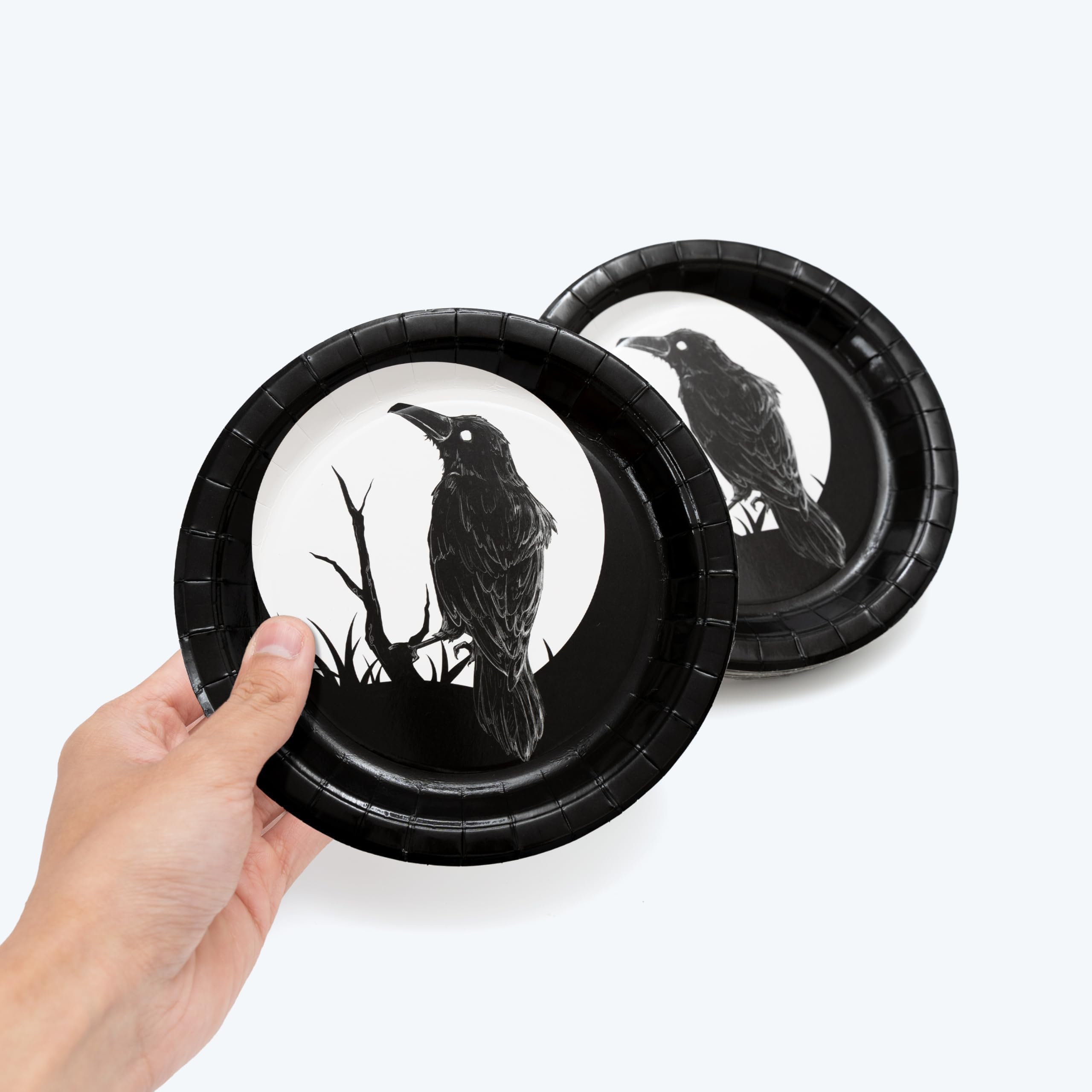 Cheerland Gothic Crow Paper Plates for Halloween Party Plates Birthday Gothic Christmas Dark Black Raven Disposable Party Supplies and Decorations 7 inch Dessert Plate Summerween Tableware Pack of 24