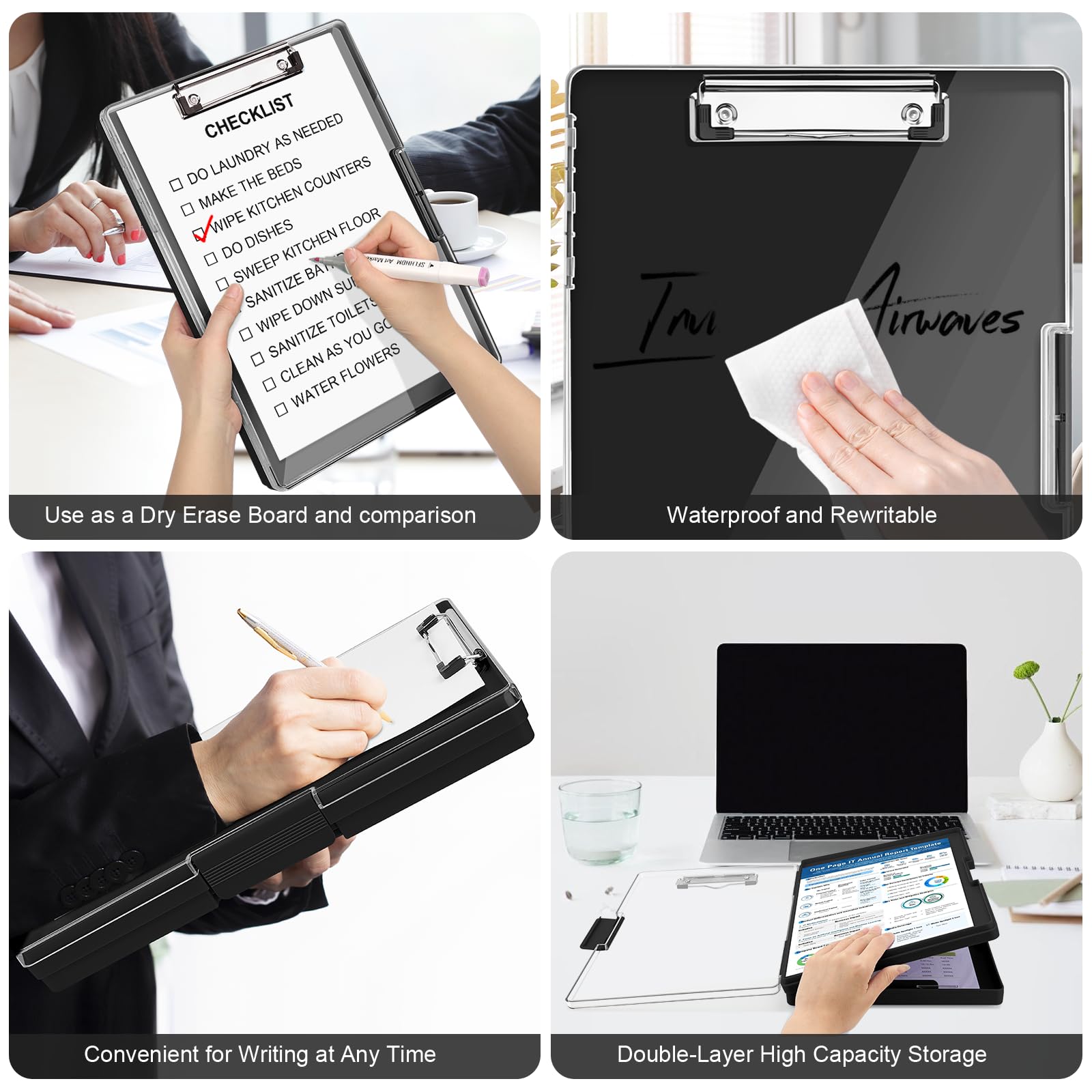 SFLHHDM Clipboard with Storage,Heavy Duty Clip Boards 8.5x11 with 2 Storage Case,Clear Visible Top Panel Storage Clip Board,Side Opening Board,Nursing Clipboards Folder Case for Office-Black