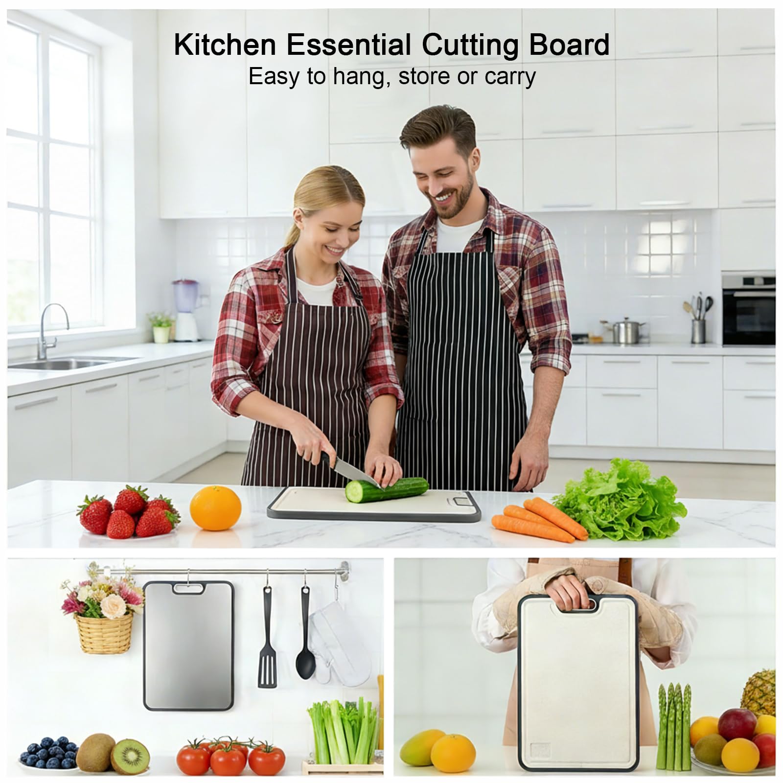 Titanium Cutting Board for Kitchen, Double Sided Food Grade Chopping Board, Pure Titanium & Wheat Straw PP, Easy to Clean Large 16”×10”, Kitchen Essential, Planche a Decouper