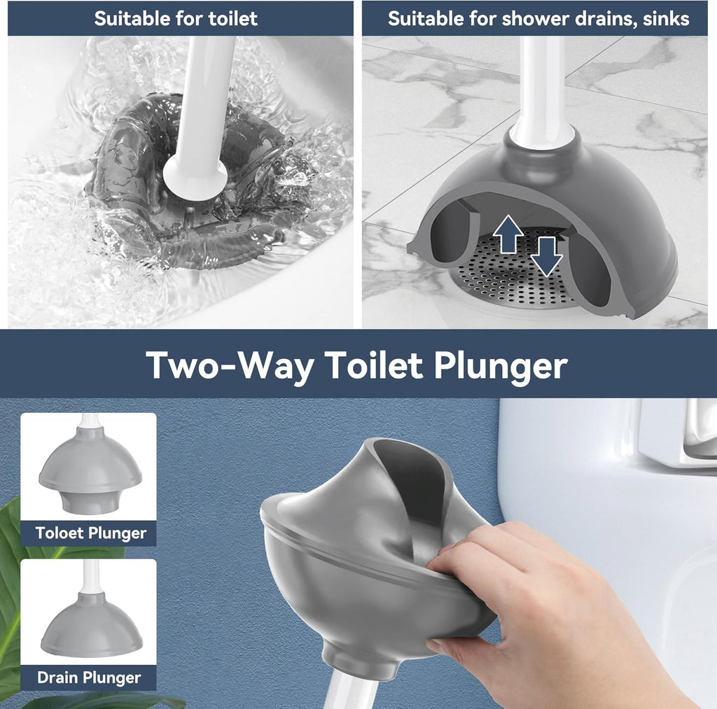 Toilet Plunger with Holder, Plunger with Holder for Toilet, Plungers for Bathroom with Holder, Toilet Plunger Heavy Duty (1, White)