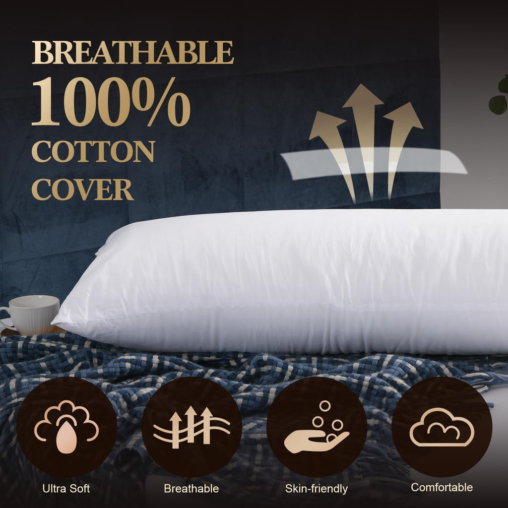SHERWOOD Body Pillow 20 x 54 Inch Long Pillow, White Cotton Fabric with Down Alternative Filling (Body Pillow)