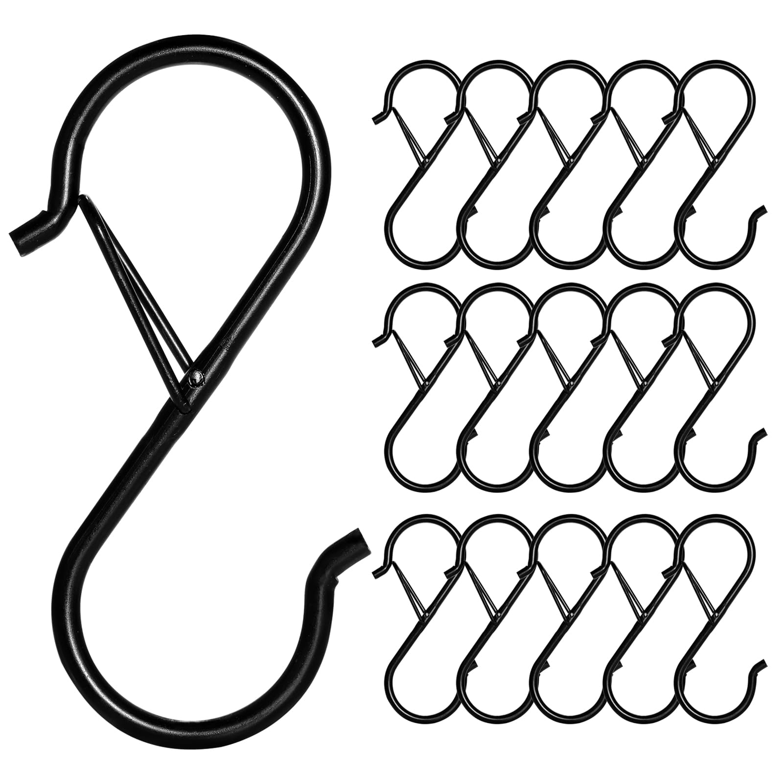 S Hooks with Safety Buckle, 35 Pack Metal S Shaped Hook for Hanging Plants,Pots, Closet, Kitchen Utensil, Clothes, Jeans Christmas Hanging Lights, 3.5 Inch Black