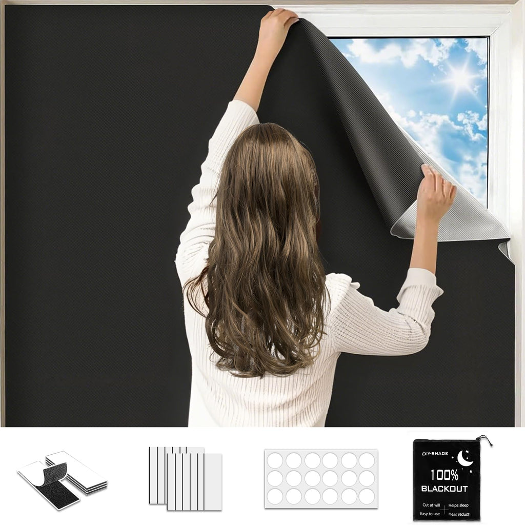 Blackout Curtains for Bedroom 𝟕𝟗" 𝐱𝟓𝟖", 420D Blackout Blinds with 12 Hook and Loop & 18 Adhesive, Travel Bag, Tape Measure, Portable Temporary Blackout Window Cover for Nursery, Travel, RV