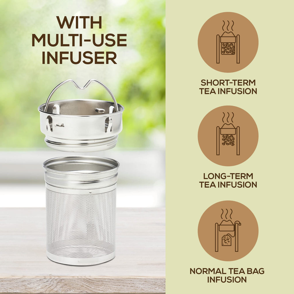 Leaflife Sustainable Bamboo Loose Leaf Tea Tumbler - 17oz Tea Bottle with Infuser - 12 Hrs Hot & Cold-Vacuum Insulated Stainless Steel Tea Gift for Women, Men - Tea Infuser Travel Mug with Lid