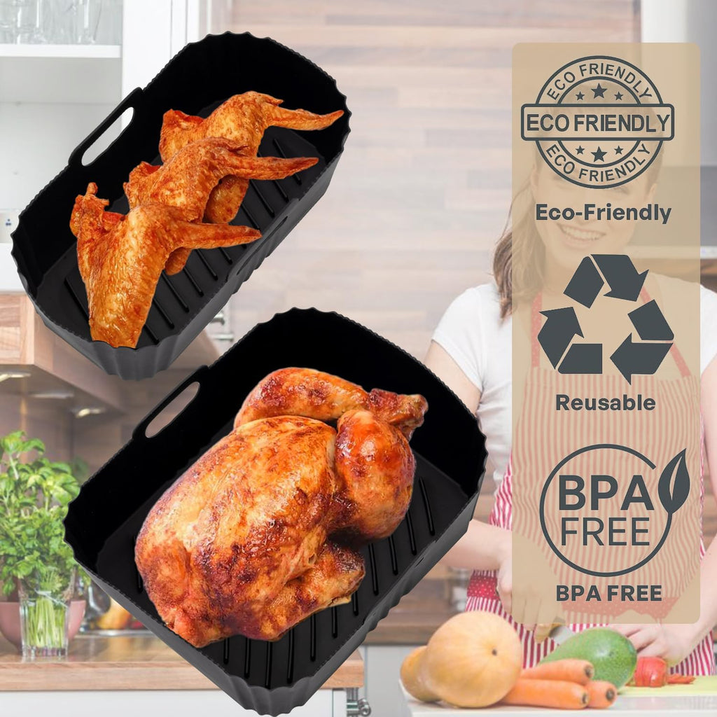 Silicone Air Fryer Liners for TFAL and Philips Dual Basket 5.2L/3.1L, Reusable Accessories for T-fal Dual Easy Fry XL 8.7Qt, Airfryer Liners Accessories