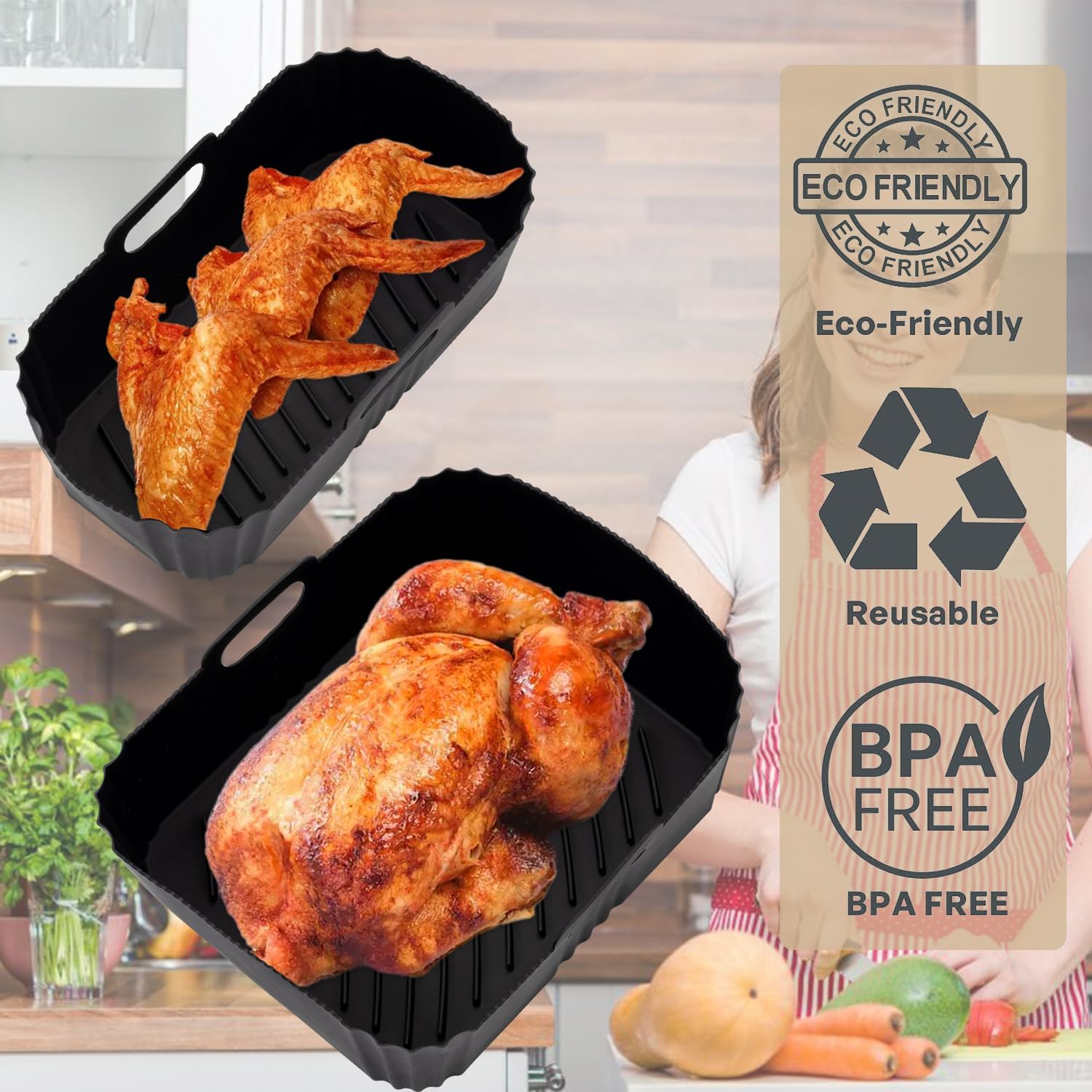 Silicone Air Fryer Liners for TFAL and Philips Dual Basket 5.2L/3.1L, Reusable Accessories for T-fal Dual Easy Fry XL 8.7Qt, Airfryer Liners Accessories