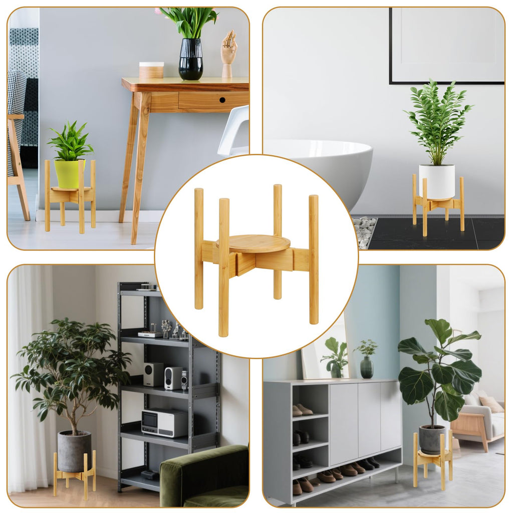 Plant Stand with Tray, Mid-Century Modern Flower Pot Holder, Adjustable Plant Stand for Multiple Pots, Indoor Space Saving Vertical Plant Shelf, Fits Pots Size of 20-30 CM (Plant Pot NOT Included)