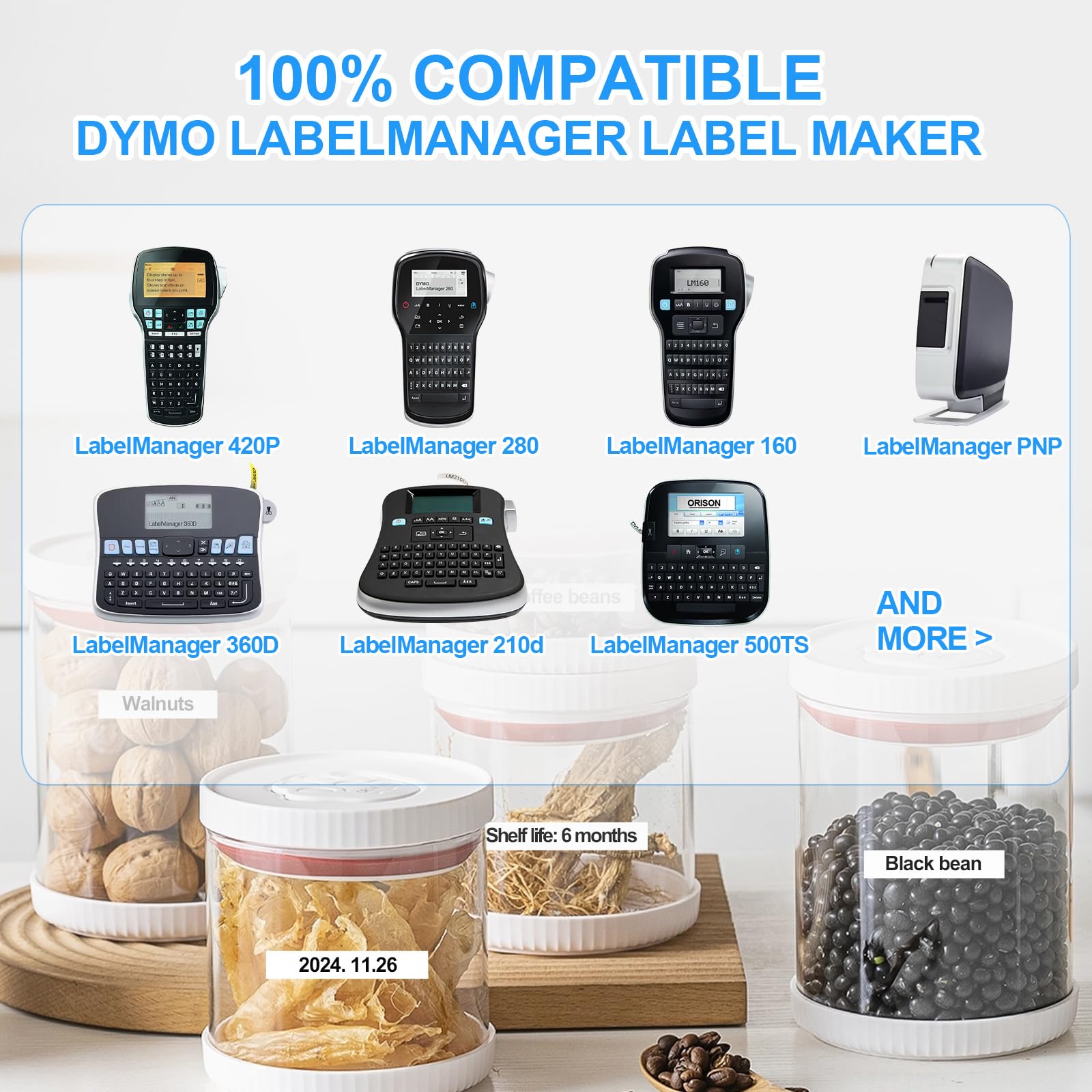 Label Orison Replace DYMO D1 Label Tape 9mm Combo Set 40910 40913 40916 40917 40918 40919 Label Cassette for DYMO LabelManager 160 260P 210D 450D,3/8 inch x23 Feet,6 Cartridges