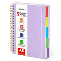 360 Pages A5 Spiral Notebook, 5 Subject Notebooks College Ruled, 100 GSM Thick Paper Lined Journal, Large Note Book with Removable Dividers for School, Office, Work and Writing (Purple)
