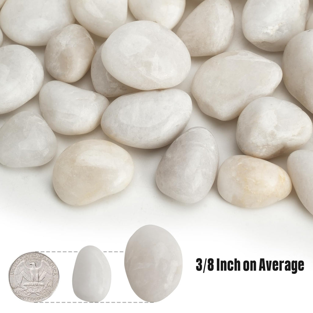 Onlyfire 5lb White Polished Pebbles, 3/8"-13/16" Natural Decorative River Rocks Aquarium Gravel Stones for Landscaping, Indoor Plants, Vase, Succulent, Fish Tank