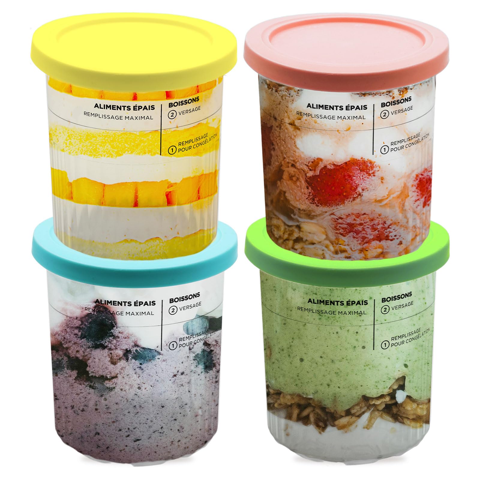 Containers Replacement for Ninja Creami Pints and Lids - 4 Pack, 24oz Cup Compatible with NC501, NC500 Series Ice Cream Maker, BPA Free Dishwasher Safe Leak Proof