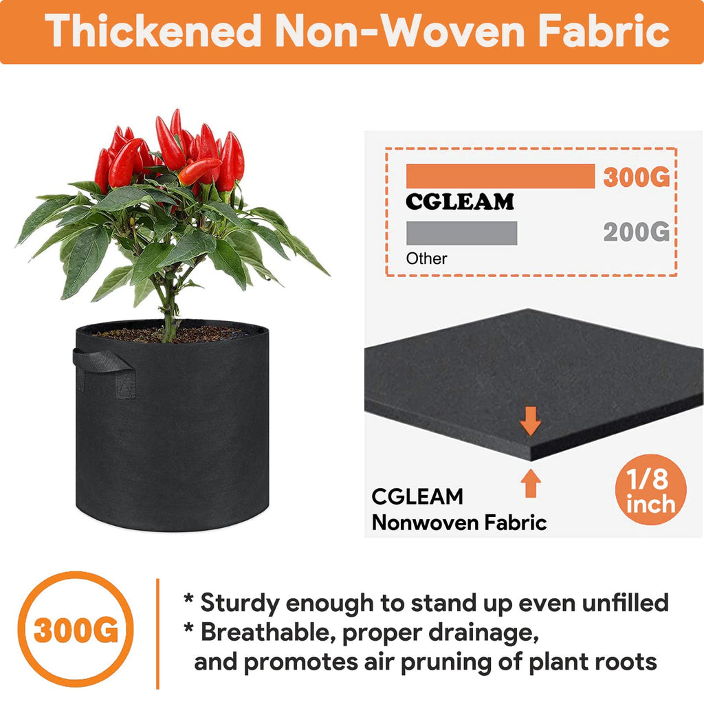Grow Bags 5 Gallon 5 Pack Fabric Pots 300g Heavy Duty Thickened Nonwoven Plant Grow Bags with Handles for Vegetable Tomato Potato Fruits Flowers Garden Pots for Plants Indoor Outdoor(12" Dia x 10" H)