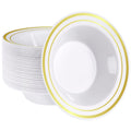 SETUP [12 oz. - 50 Piece] Dessert Soup Bowls with Gold Rim, Bowls Disposable - Premium Heavy-Duty Disposable Soup Bowls for Party, Wedding, and All Occasions