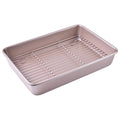 Bakeley 13-inch Baking Sheet Pan with Rack, Non-Stick Rectangular Deep Dish (1 Pan + 1 Rack), Oven-BBQ Bakeware for Oven Baking 13.78" x 9.84" x 2.36" (Champagne Gold)