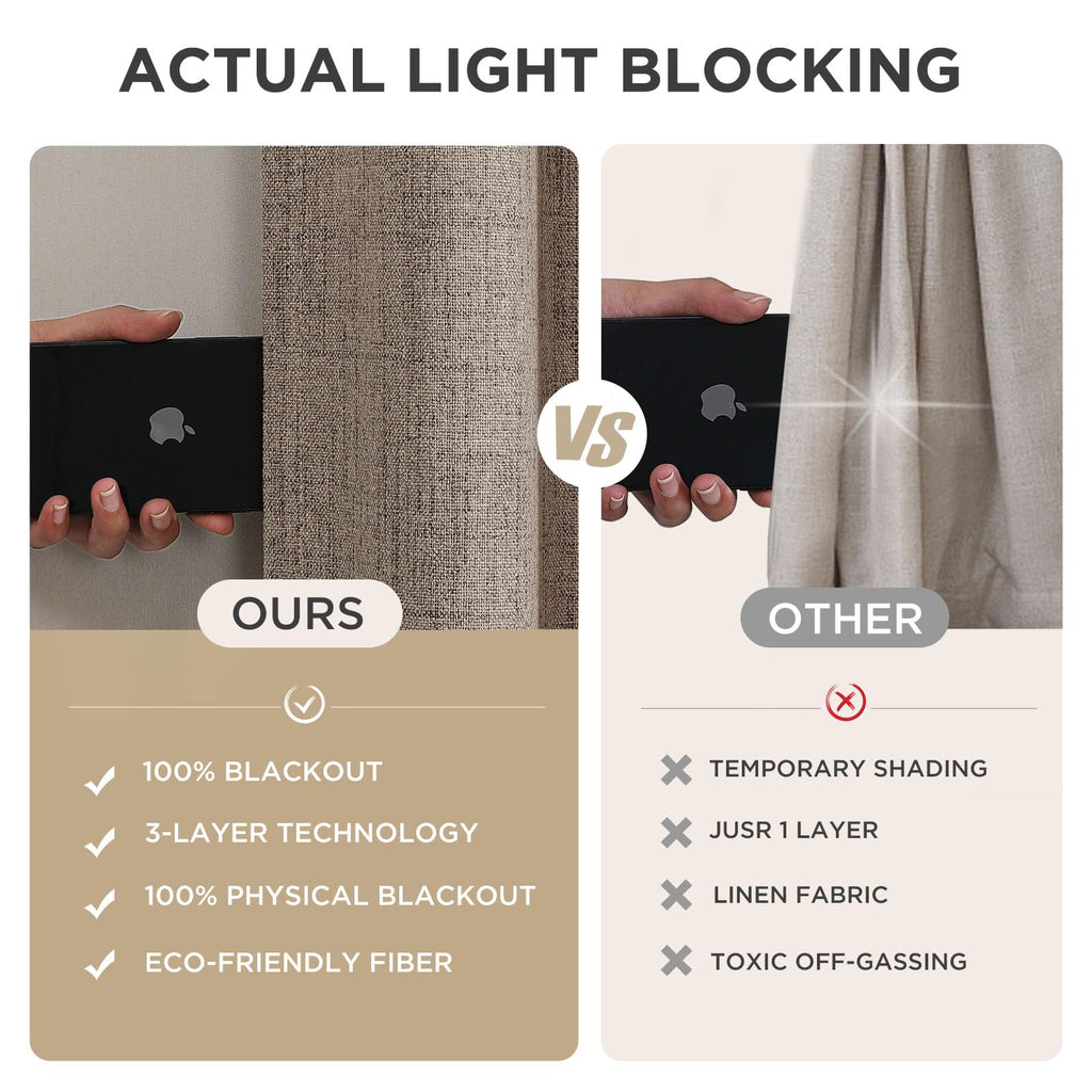 Joydeco Blackout Curtains 2 Panels - Natural Linen Curtains 84 Inch Long, Thermal Insulated Linen Light Blocking Drapes, Rod Pocket & Back Tabs, Darkening Privacy for Living Room Bedroom
