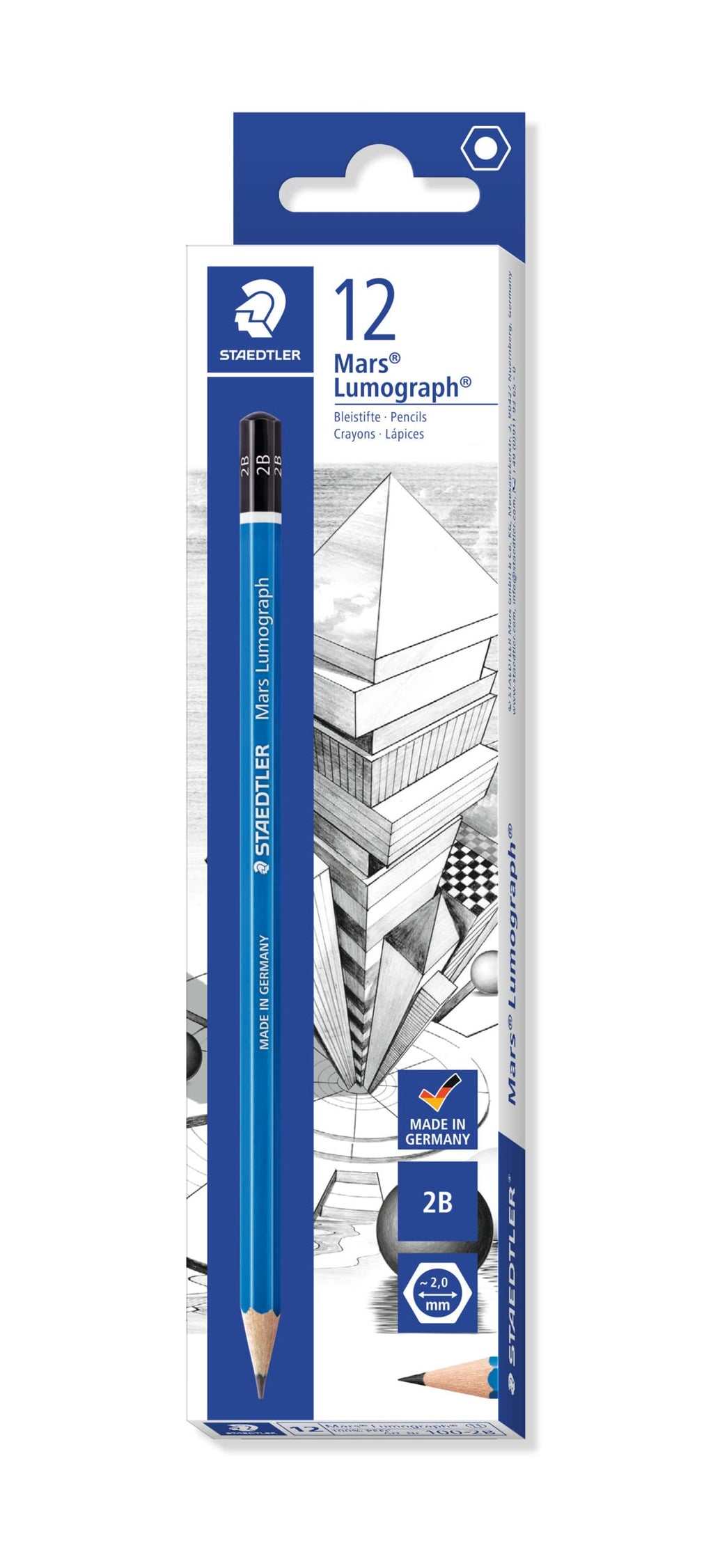 STAEDTLER Mars Lumograph 2B Graphite Art Drawing Pencil, Medium Soft, Break-Resistant Bonded Lead, 12 Pack, 100-2B (100-2B VE)