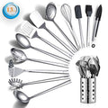 Stainless Steel Cooking Utensils Set, Berglander 13 Pieces Kitchen Utenisls Set, Kitchen Tools Set with Utensil Holder Non-Stick and Heat Resistant,Dishwasher Safe, Easy to Clean (13 Packs)