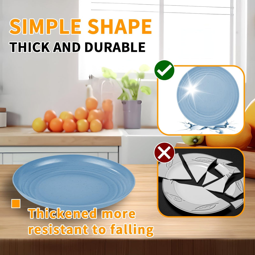 Wheat Straw Plates, 10 Pack 9 Inch Unbreakable Dinner Plates, Dishwasher Microwave Safe Reusable Plates for Camping, Party