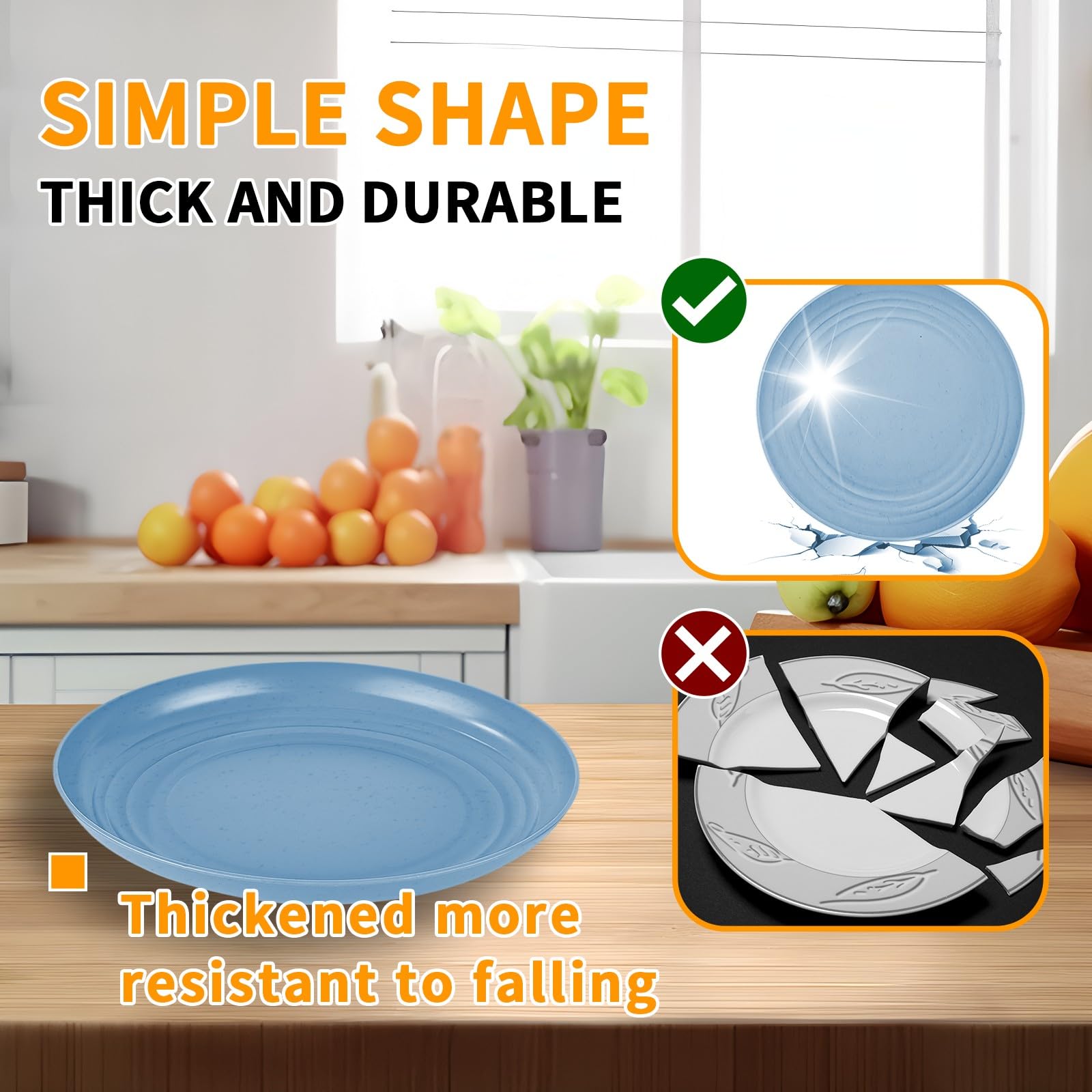 Wheat Straw Plates, 10 Pack 9 Inch Unbreakable Dinner Plates, Dishwasher Microwave Safe Reusable Plates for Camping, Party