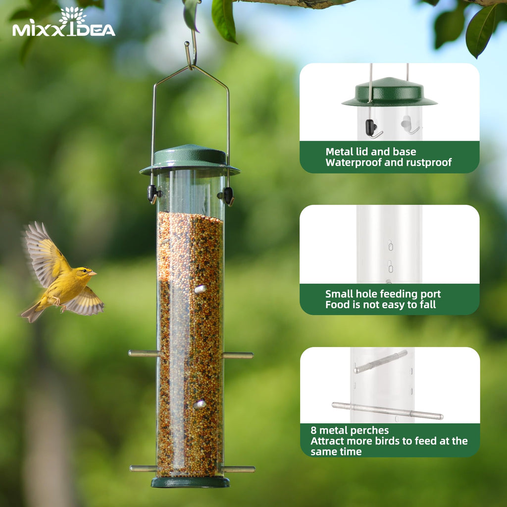 MIXXIDEA Finch Bird Feeder Hanging Metal Thistle Seed Feeder with 8 Feeding Ports Nyger Seed Feeder, Goldfinch Feeder for Outdoors Garden Green