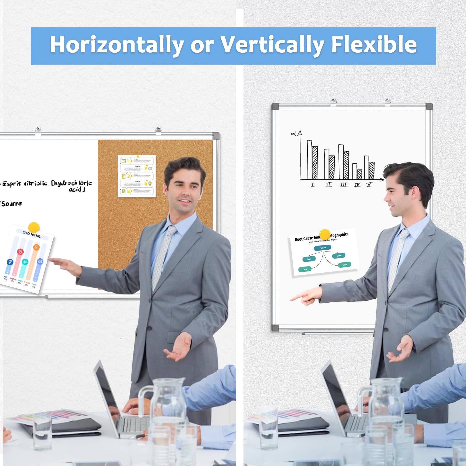 AMUSIGHT Double-Sided Combination Magnetic White Board & Cork Board, 24" x 18" Dry Erase Board & Cork Board Combo for Wall, Hanging Whiteboard for Planning, Kitchen, Memo, School, Home, Office
