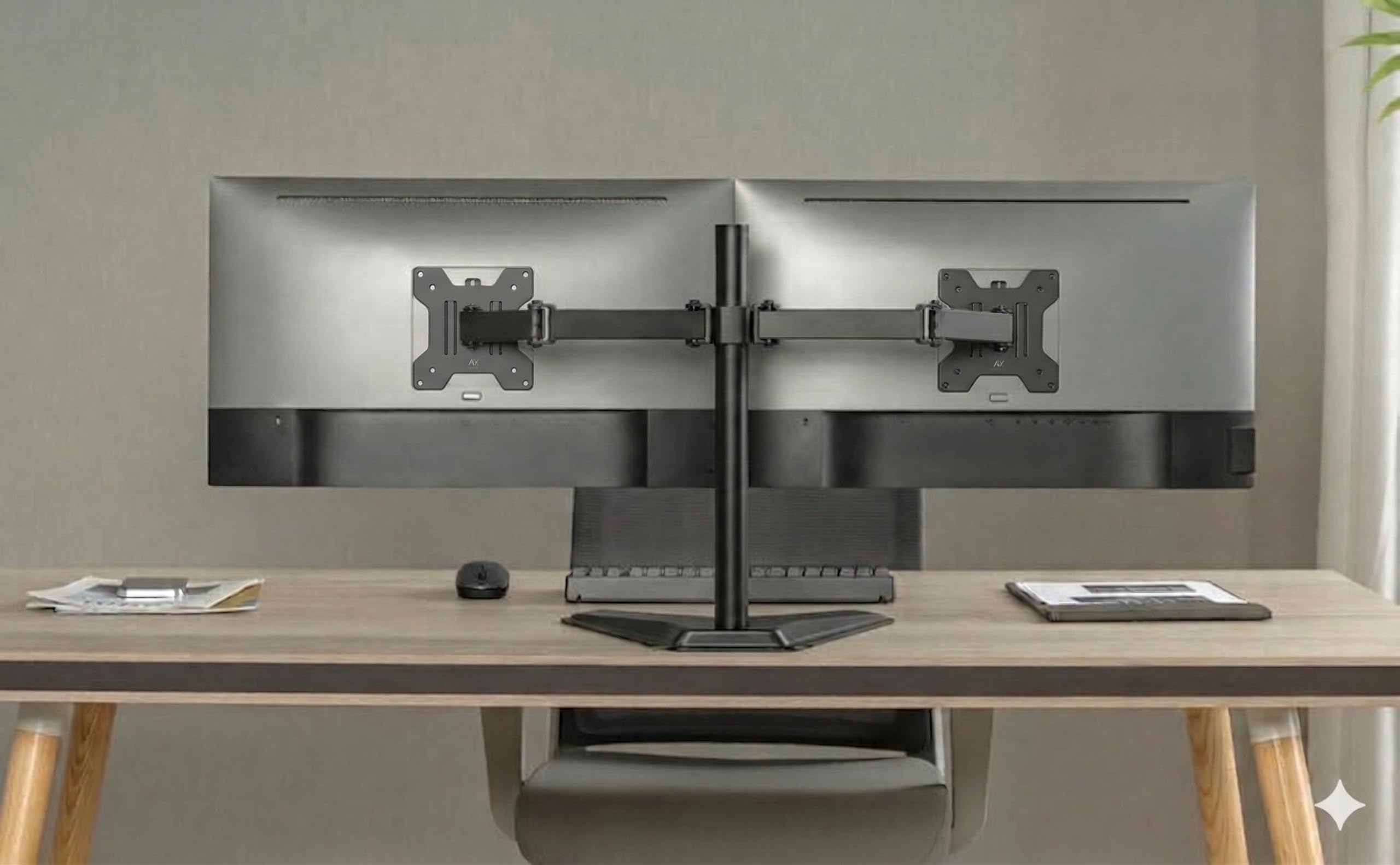 Duramex (Tm) Full Motion Free Standing Dual Double Monitor Stand Mount for Monitors Up to 32 Inch or 19 Lbs Per Monitor