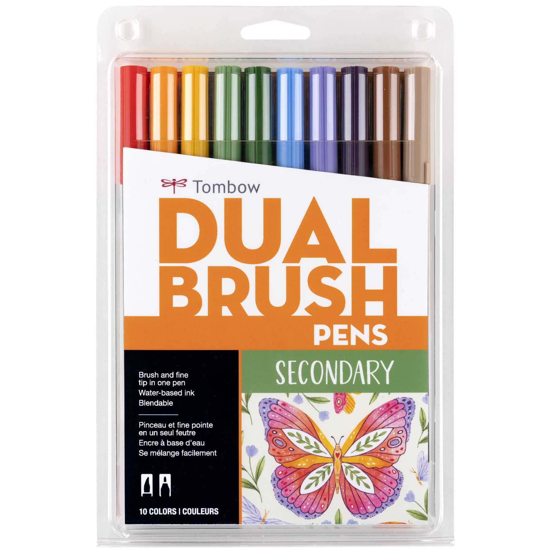 Tombow Dual Brush Pen Set, 10-Pack, Secondary Colors (56168)