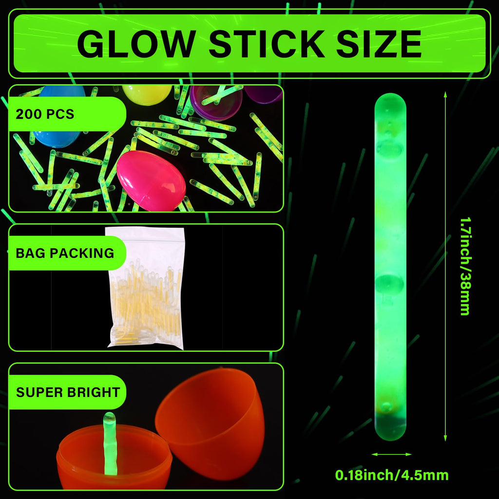 200 Pcs Fishing Glow Sticks Bulk for Bobbers 1.5 Inch Mini Glow Sticks Night Fishing Glow Stick Rod Tip Glow Sticks Underwater Light Stick for Rave Easter Halloween Christmas New Year Party Decor