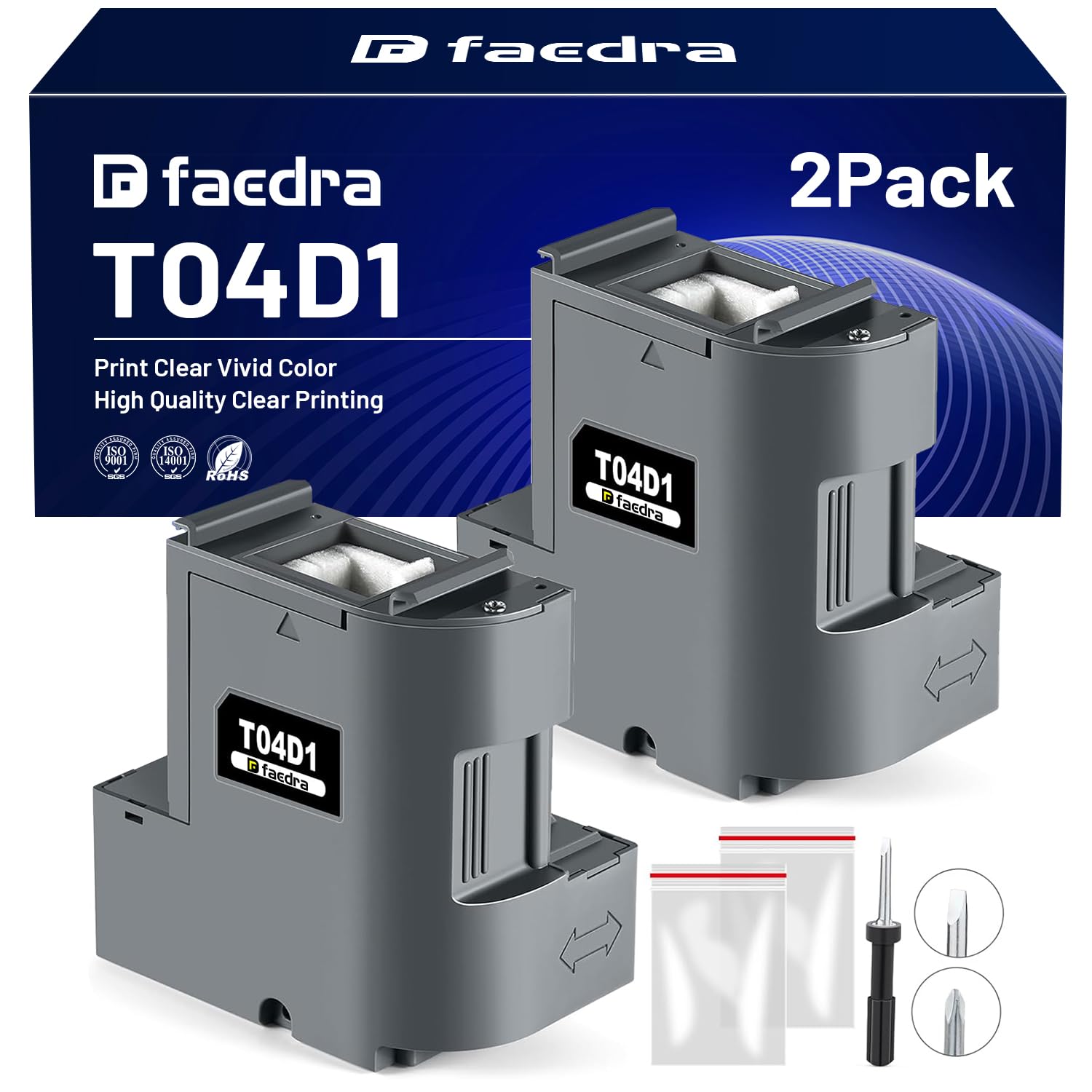 Faedra T04D1 Ink Maintenance Box (2Pack) for ET-15000 ET-3750 ET-3760 ET-4750 ET-4760 ET-3850 ET-4850 WF-2860 XP-5100 ET-3710 ET-5150 ET-3830 ST-M1000 ST-3000 ET-M2170 Maintenance T04D100/EWMB2/E-04D1