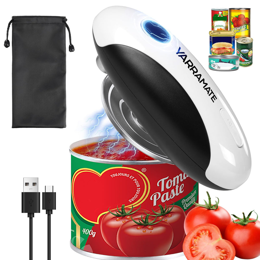 YARRAMATE Electric Can Opener, One Touch Rechargeable Automatic Can Openers for Kitchen Fits All Cans Sizes - Smooth Edge, Hands-Free for Seniors | with Storage Bag, Portable for Travel