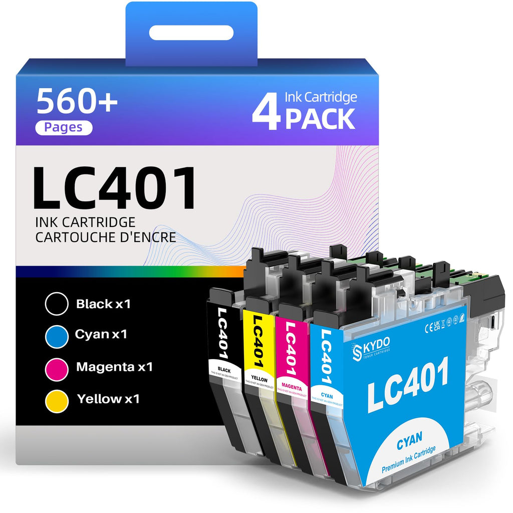 LC401 Ink Cartridges Replacement for LC401 LC 401 LC-401 LC401BK LC401XL Work with MFC-J1010DW, MFC-J1012DW, MFC-J1170DW Printers (B/C/Y/M, 4 Pack)