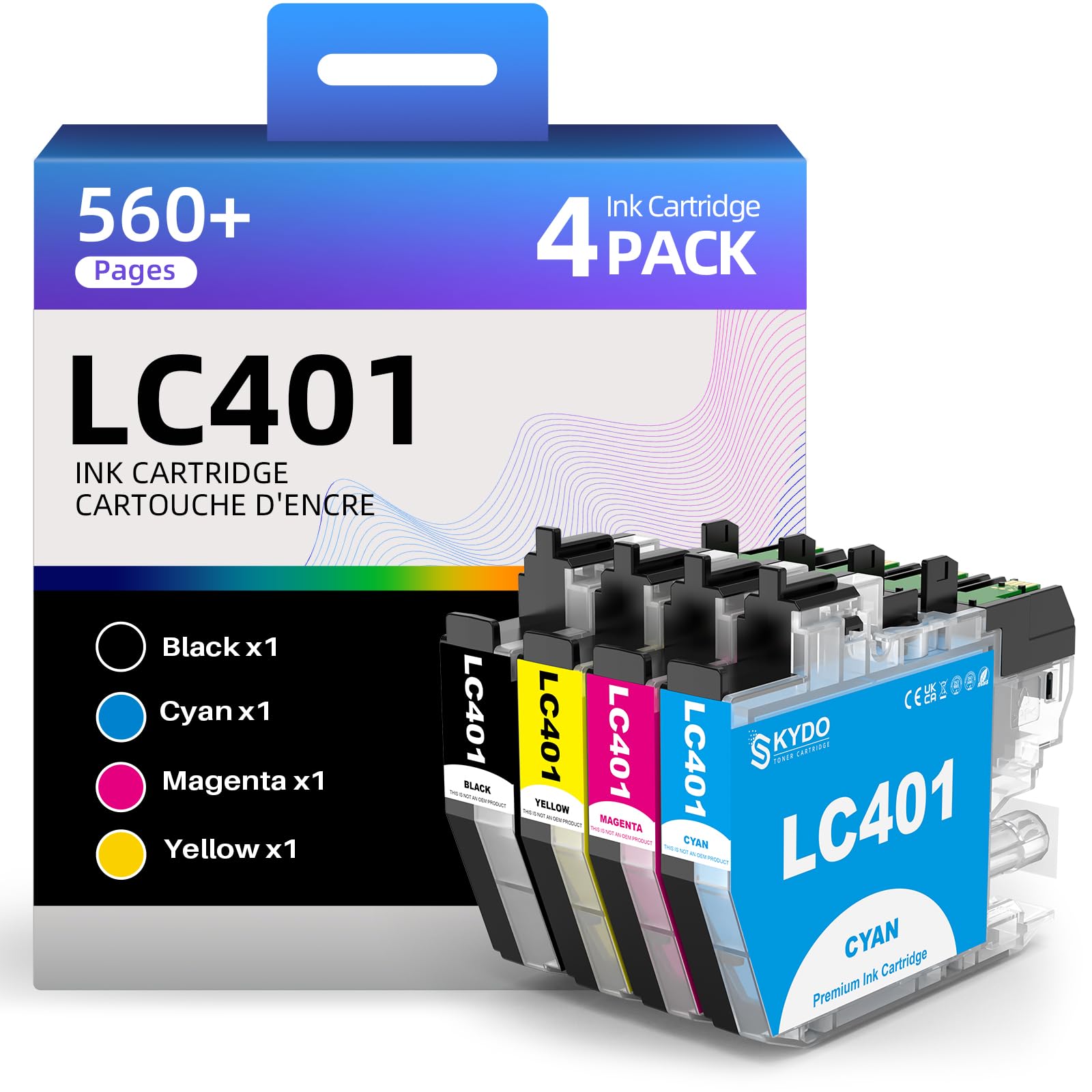 LC401 Ink Cartridges Replacement for LC401 LC 401 LC-401 LC401BK LC401XL Work with MFC-J1010DW, MFC-J1012DW, MFC-J1170DW Printers (B/C/Y/M, 4 Pack)