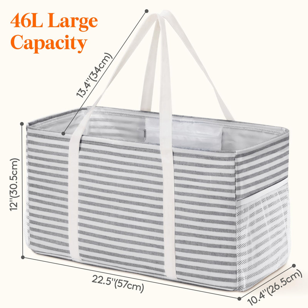 Lifewit 1 Pack Extra Large Grocery Bags, Standing Reusable shopping bags, Foldable Utility Heavy Duty Tote Bags, with Metal Wire Frame and Handles, for Storage, Picnics, Beach, Car, Camping, Grey