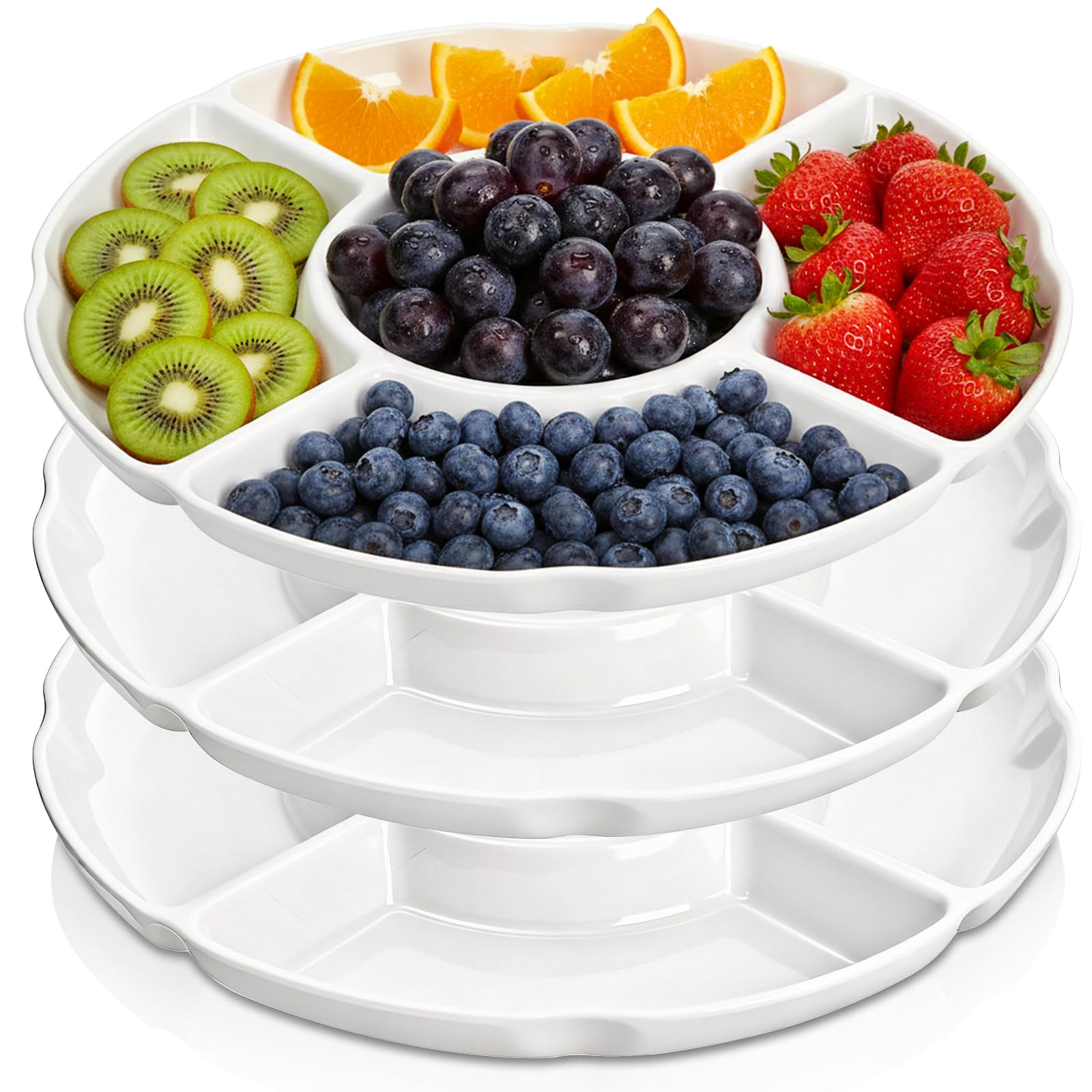 Pumtus 3 Pack Chip and Dip Serving Tray, Melamine Divided Serving Plate, 13" Decorative Sectional Platter, 5-Compartment Stoneware Appetizer Fruit Dish for Nuts, Veggie, Snack, Entertain, Party