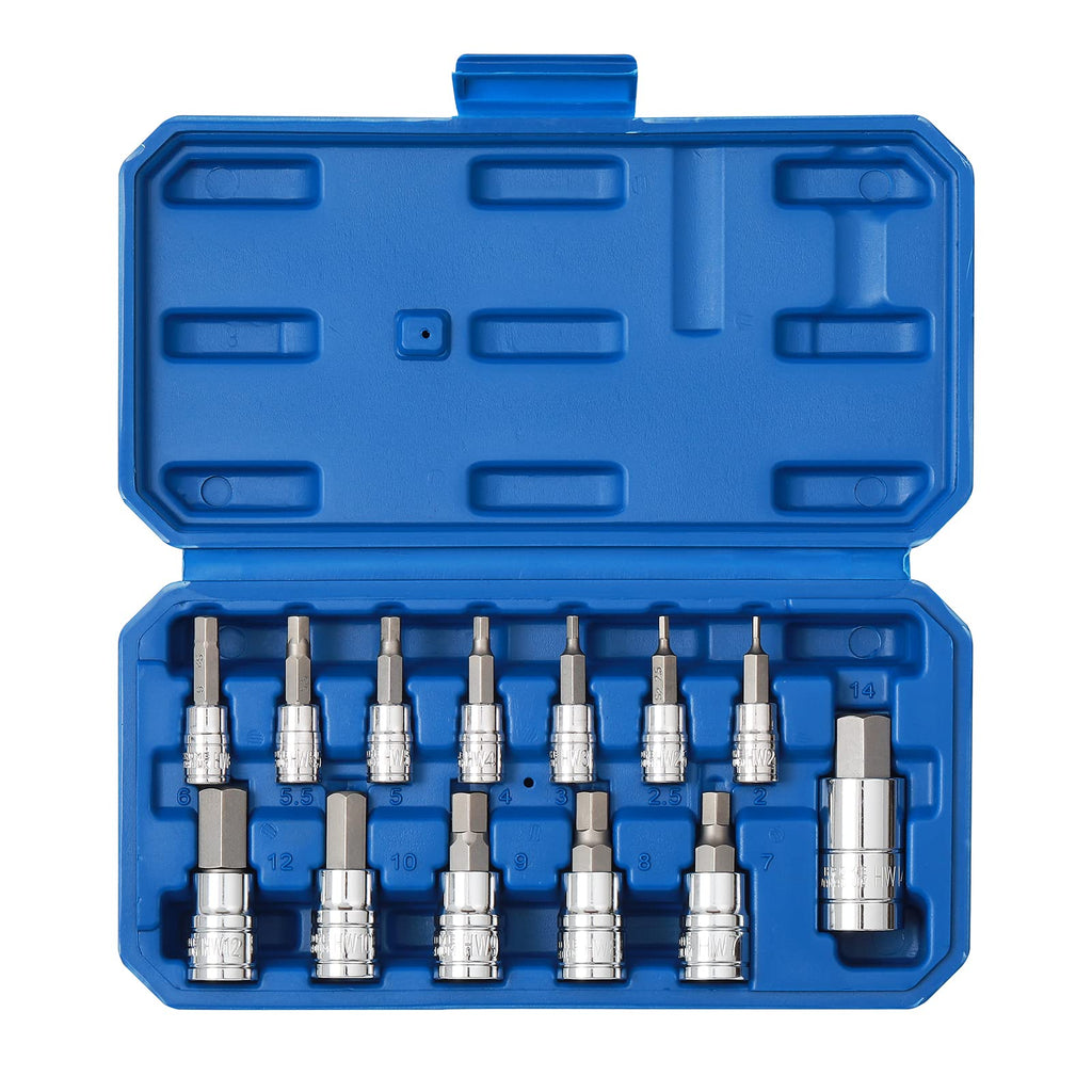 Mayouko 13PCS Metric Hex Bit Socket Set, CR-V Allen Bit Socket Kit, S2 Steel, 2mm - 14mm