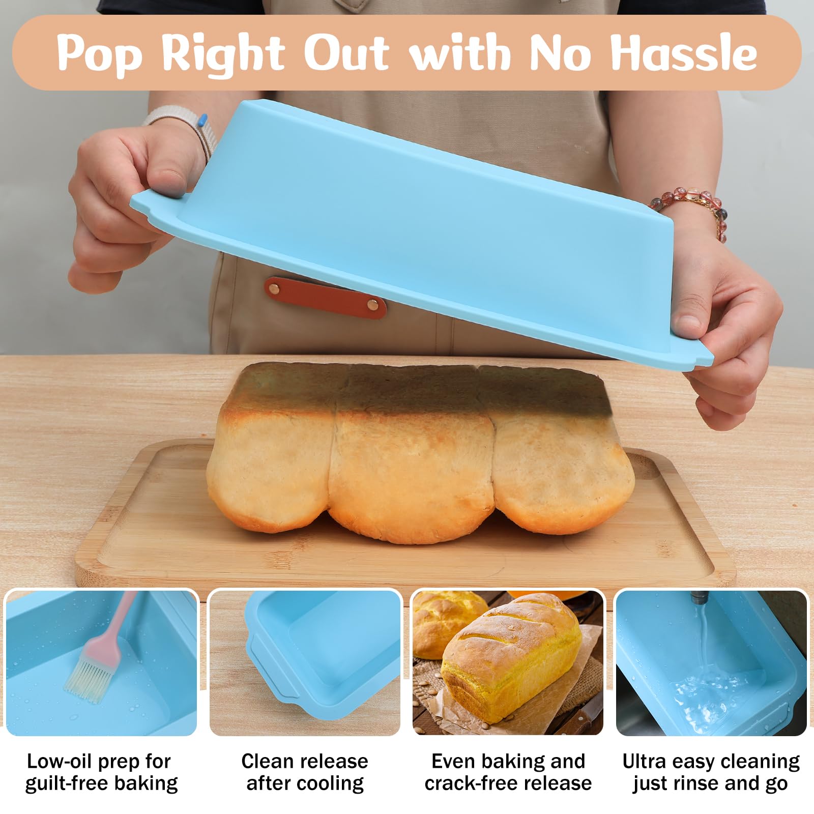 Nonstick Silicone Bread Loaf Pan: 9.5 x 5 Inch Bread Pan for Homemade Rye with Metal Frame - Loaf Mold for Baking Oven - Housewife Baker Home Baking Enthusiasts (Beige & Mint Green)
