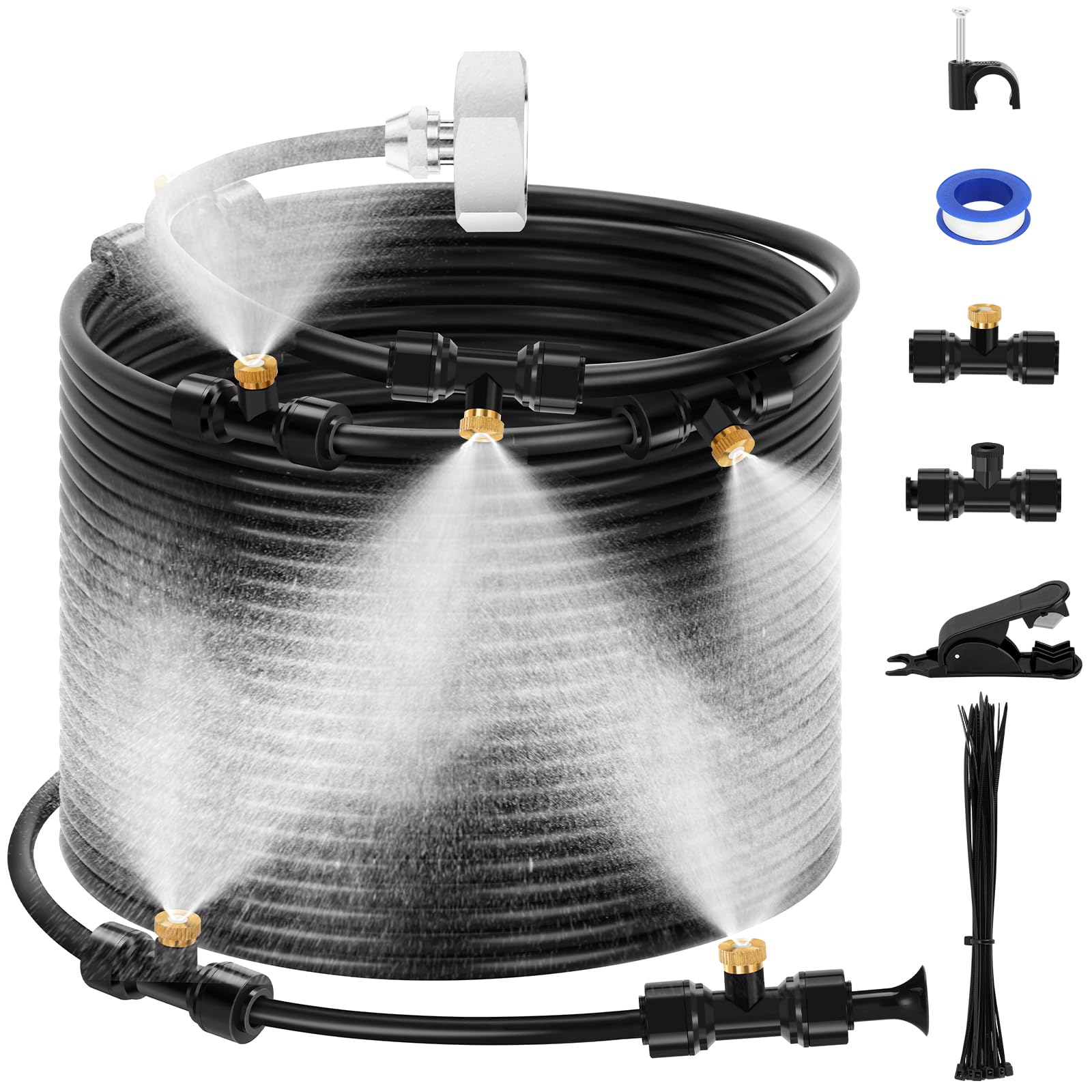 GMAULEE Misting Cooling System, DIY 33FT(10M) Misting Line + 10 Brass Mist Nozzles+ a Brass Connector(3/4'') Outdoor Mister System for Patio Waterpark Garden Trampoline Greenhouse