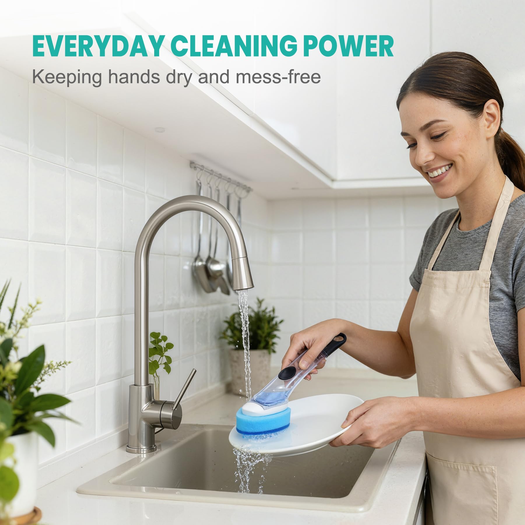 HELIME Dishwand Refills, Non-Scratch Replacement Sponge Heads for Dish Wand, Leak-Proof Handle with Heavy-Duty Scrubbers, Universal Compatible Soap Dispensing Brush for Kitchen, Bathroom Cleaning
