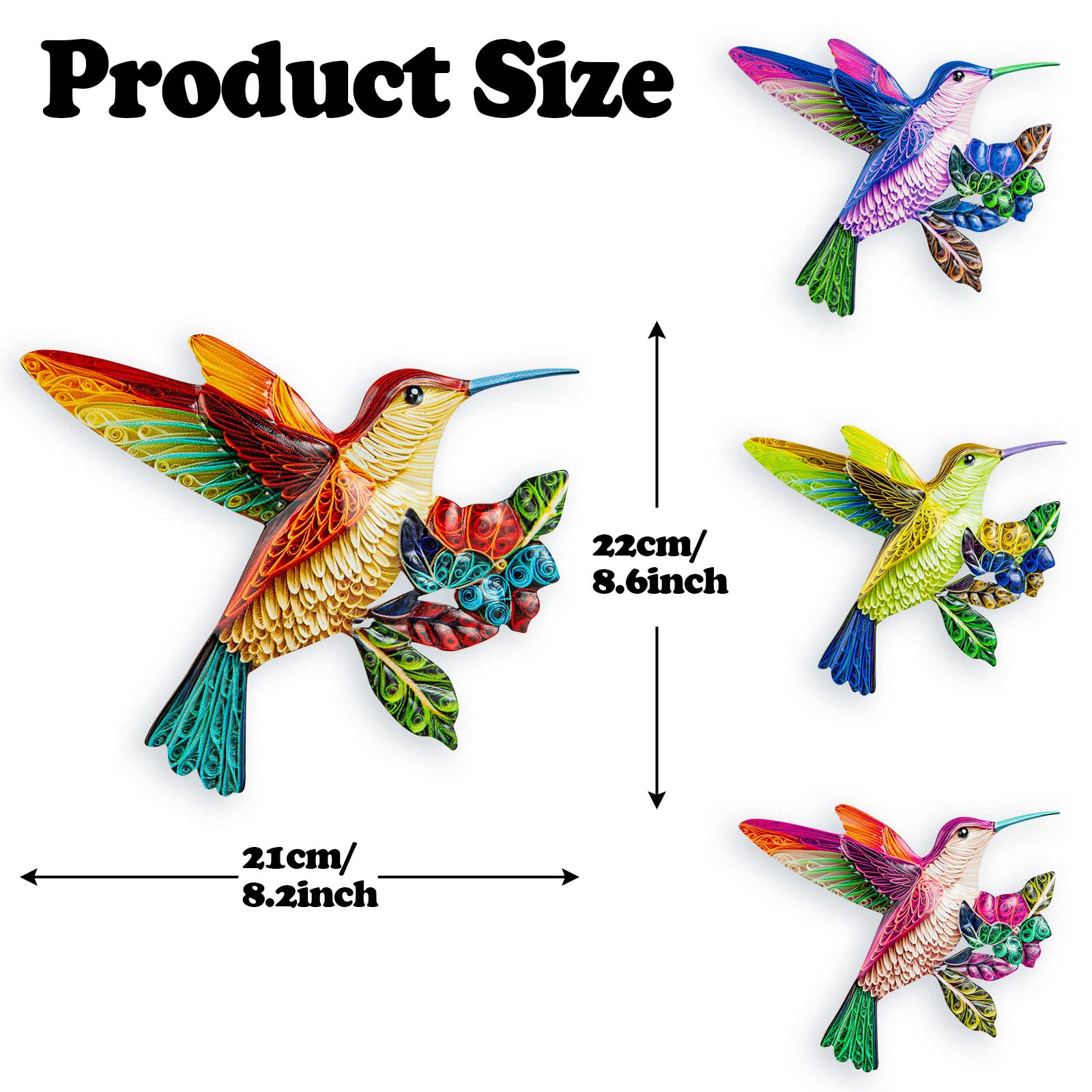 4 Pack Metal Hummingbird Wall Art, Hanging Birds Outdoor Fence Decorations for Garden Patio Yard Living Room Door Balcony