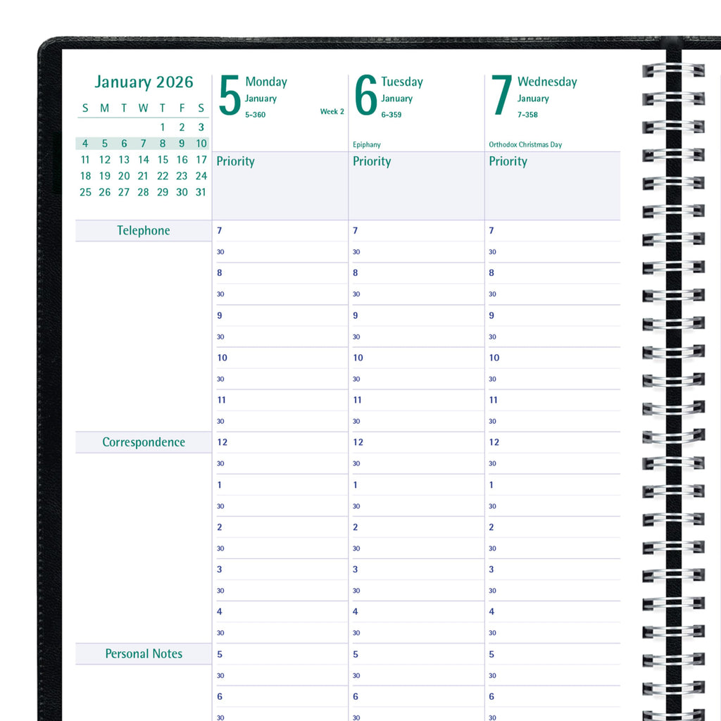 Blueline® 2026 Timanager® Planifi-Action® Weekly/Monthly Planner, Appointment Book, 13 Months, December to December, Twin-Wire Binding, 11" x 8.5", Black, English (C5930.81T-26)