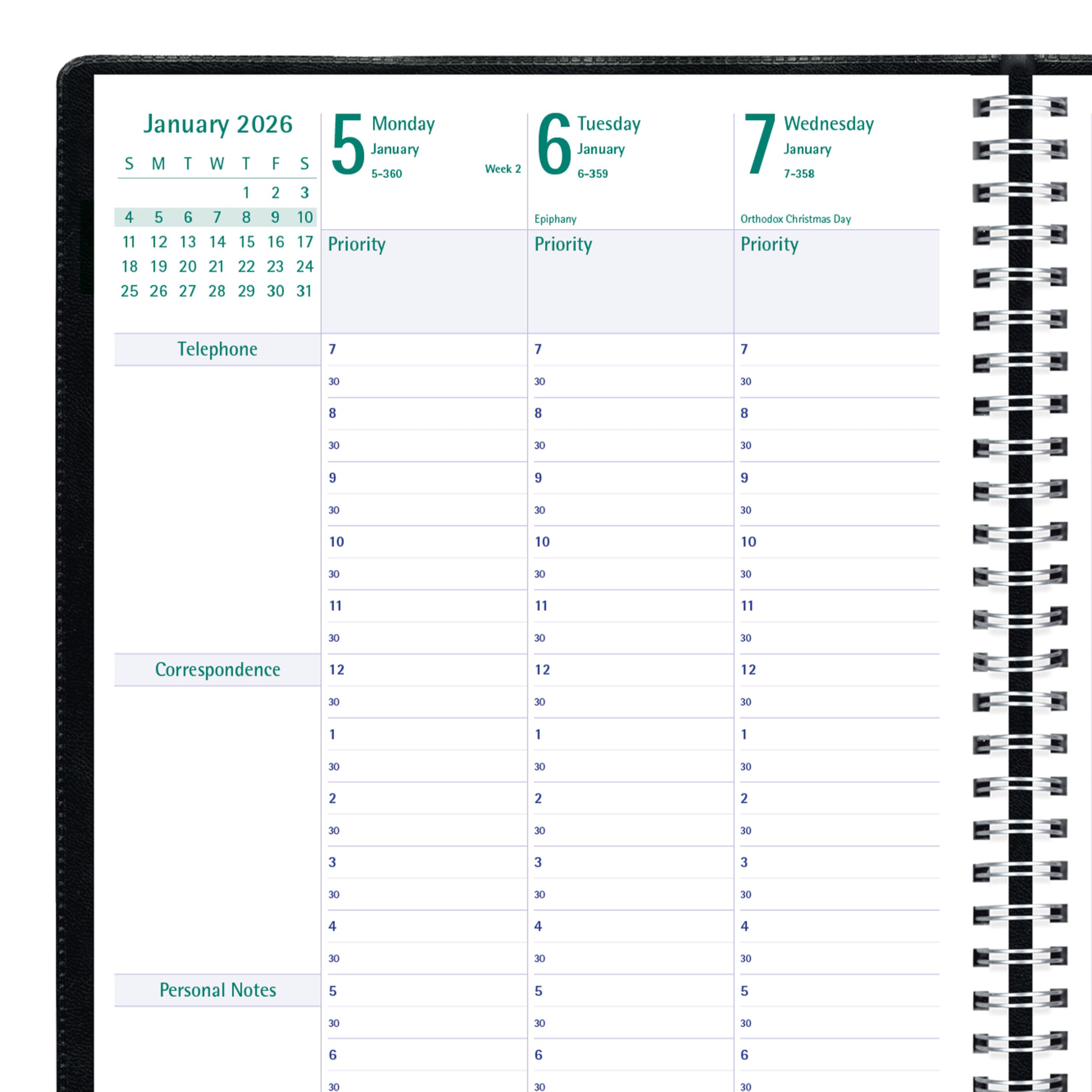 Blueline® 2026 Timanager® Planifi-Action® Weekly/Monthly Planner, Appointment Book, 13 Months, December to December, Twin-Wire Binding, 11" x 8.5", Black, English (C5930.81T-26)