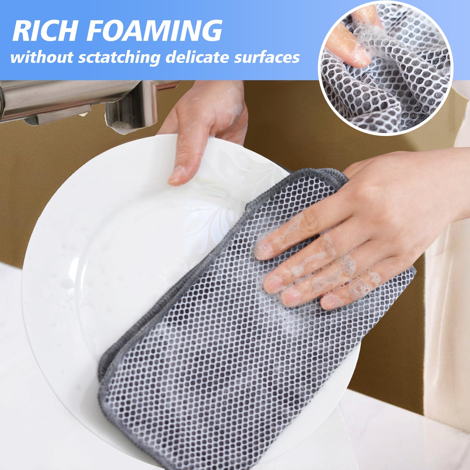 KinHwa Microfiber Dish Cloths Super Absorbent Kitchen Wash Cloth Dish Rags for Washing Dishes Fast Drying Cleaning Cloth with Scrub Side (Grey, 10inch X10inch 9Pack)