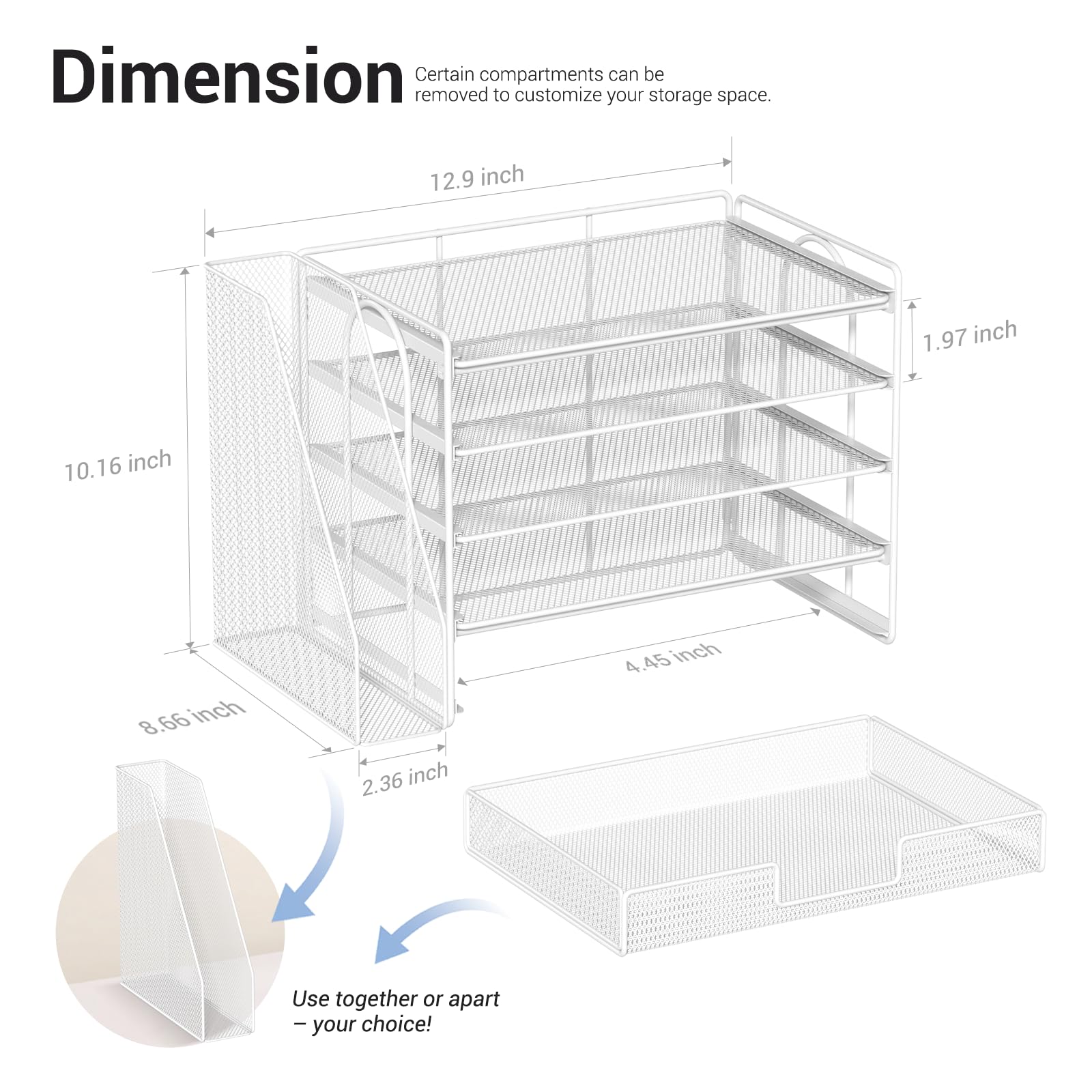 Gugsey Desk Organizer with File Holder, Organisateur et Accessoire de Bureau, 5-Tier Paper Letter Tray with Drawer and Pen Holder, Desktop Office Accessories for School, Home, Office Supplies (White)