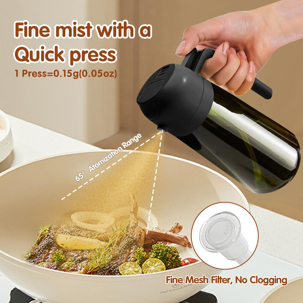 YARRAMATE 2PCS 16oz/470ml 2 in 1 Light Blockage Dark Oil Sprayer for Cooking, Food-Grade Green Glass Olive Oil Dispenser Bottle for Kitchen, Air Fryer, BBQ (Black & Green)