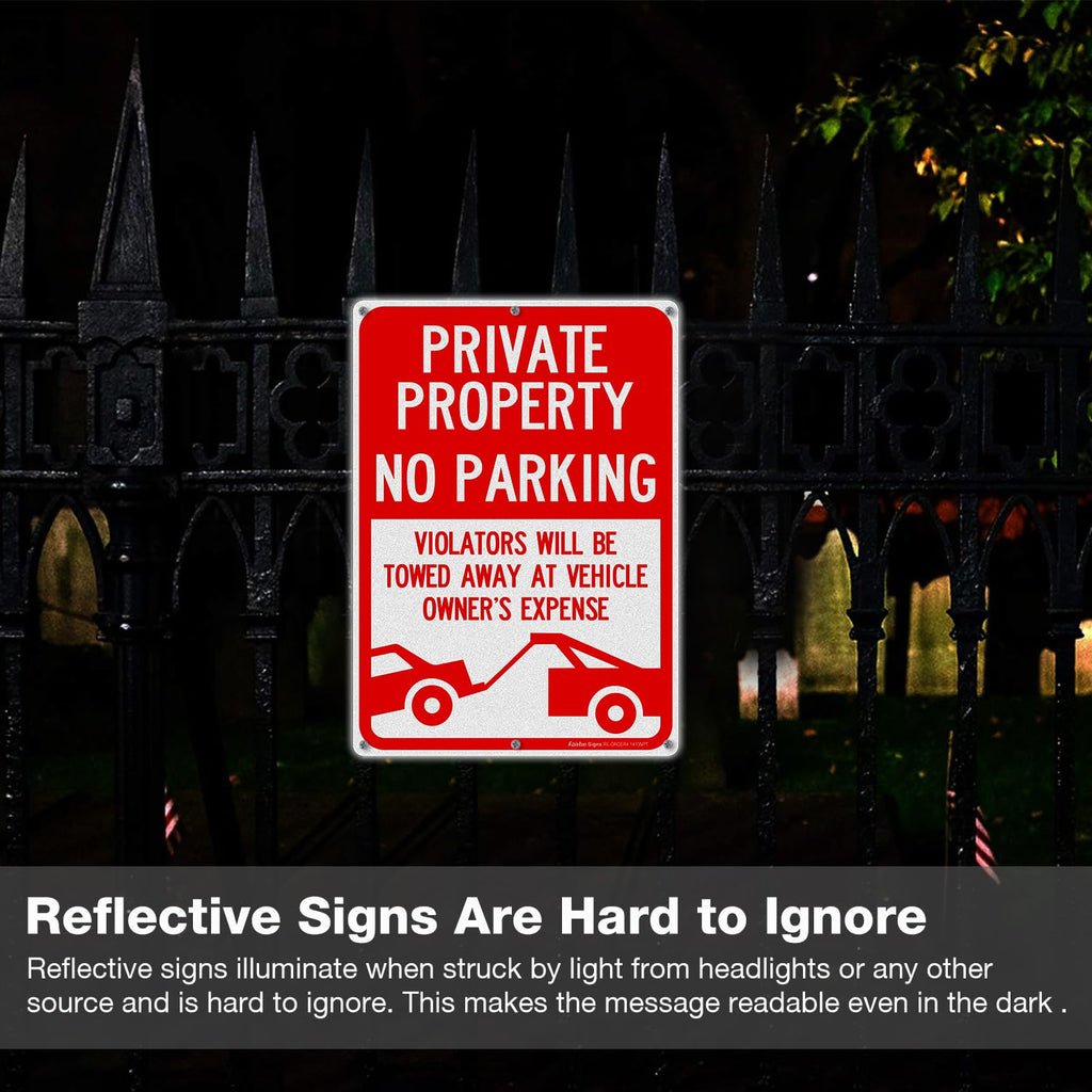 (2 Pack) Private Property No Parking - Violators Will Be Towed Away at Vehicle Owner's Expense Sign, Reflective .40 Rust Free Aluminum 14 x 10, UV Protected, Weather Resistant, Waterproof, Durable Ink