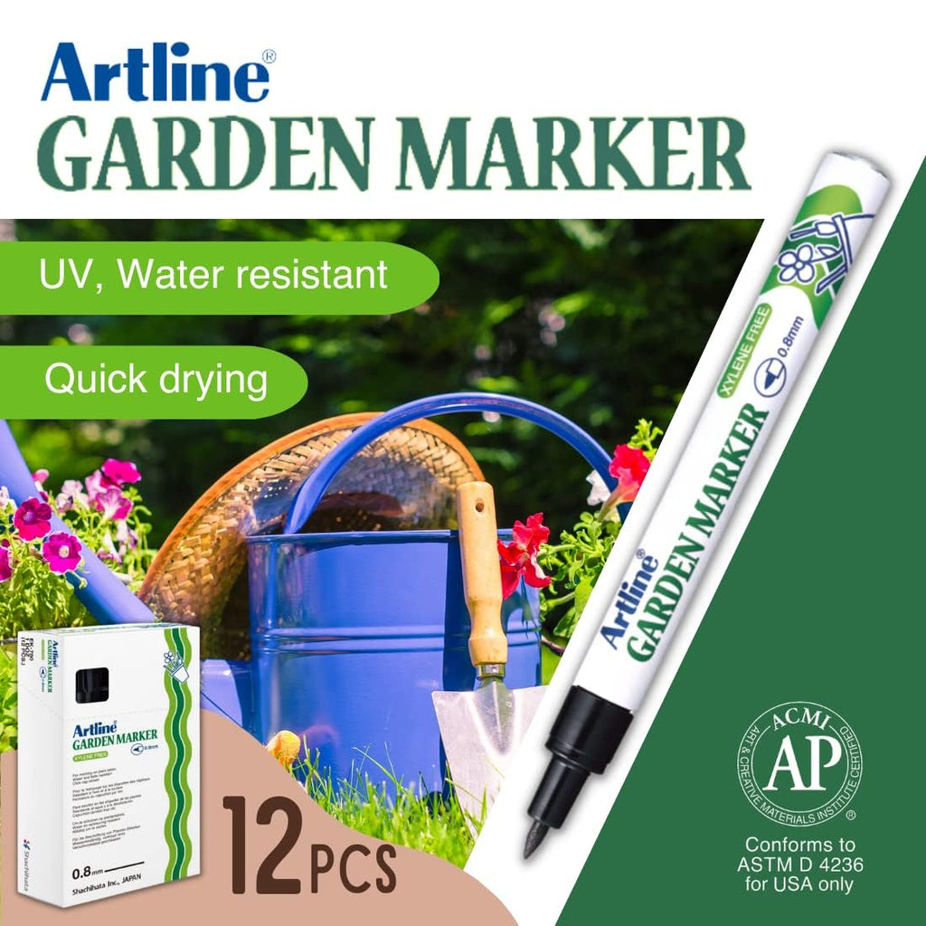 Artline EK-780 Garden Markers, 0.8 mm Writing Width, UV Resistant, Waterproof Permanent Markers Ideal for Plant Labels, Quick-Dry Garden Marker for Plants Outdoor & Indoor Use - Black, 12 Pack
