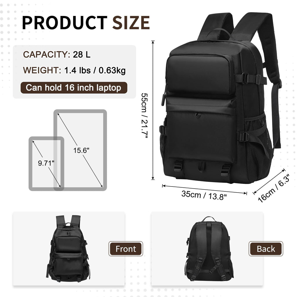SUIKIHUM Laptop Backpack for Men Women, 28L Casual Daypack Backpack, Travel Business Work Bag, TSA Approved Water-Resistant, Black