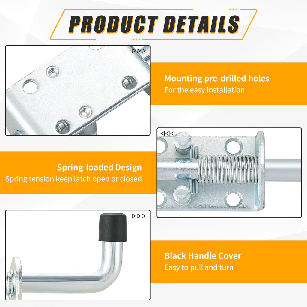 FLKQC Spring Loaded Latch Pin, Stainless Steel Barrel Bolt for Gate Shed Door Tailgate Trailer Garage, Metal Lock Barrel Bolt Spring Loaded Locking Latch 6.5" Long, Door Lock (6.5", 6Pack)