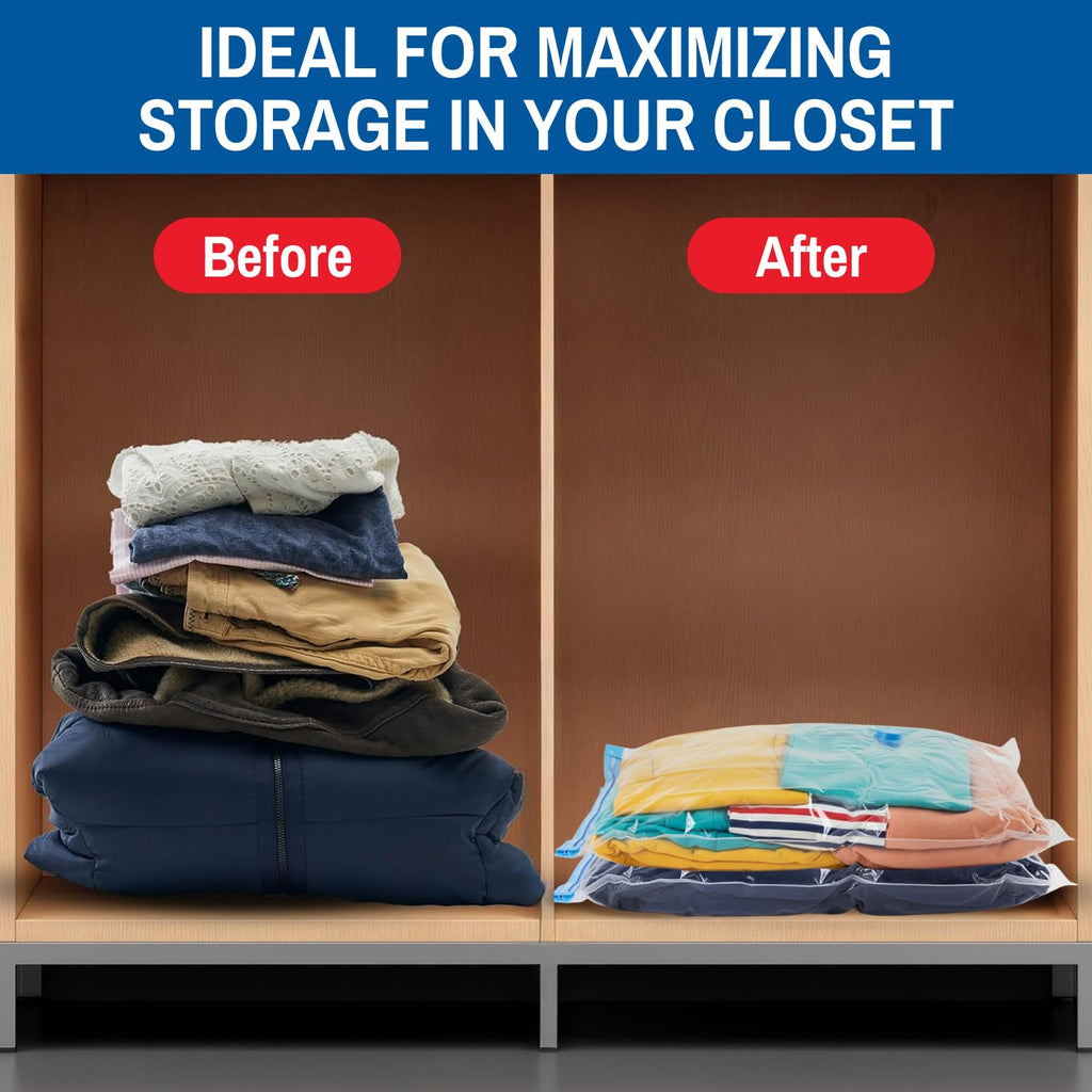 Spacesaver 8 Pack Vacuum Storage Bags Large - 32 x 24 Inch Vacuum Sealer Bags for Clothes, Bedding, Comforters - 80% More Storage - Hand Pump Included for Travel
