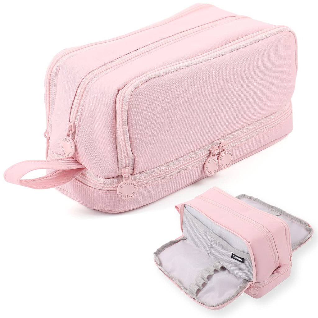 Large Capacity Pencil Case 4 Compartments, Pencil Case with Zipper Portable Handle, Aesthetic Pencil Case Stationery Organizer for Office College School Teen Girl Boy Men Women (Pink)